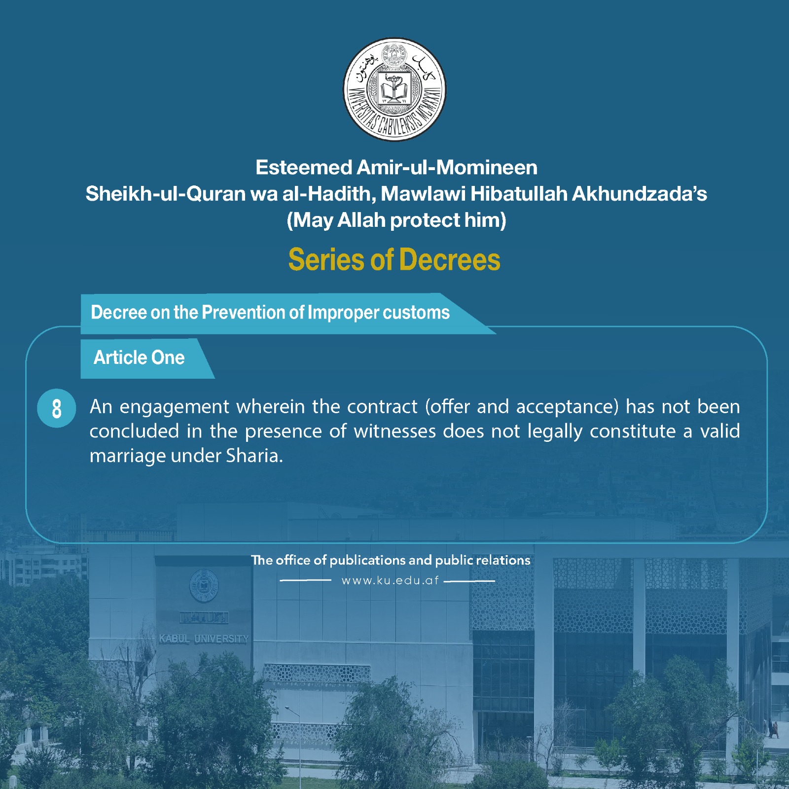 Decree on Prevention of Improper Customs: Article 1, Paragraph 8 please publish it on website as well  Thanks